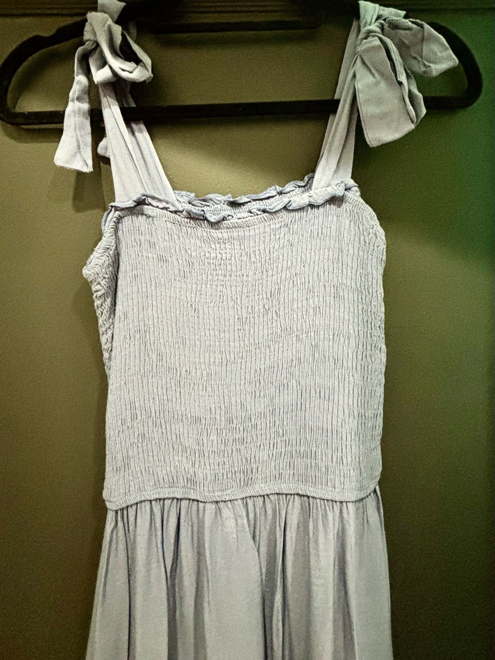 Smocked Bodice Blue Maxi Dress with Ruffle Hem - Picture 4 of 7